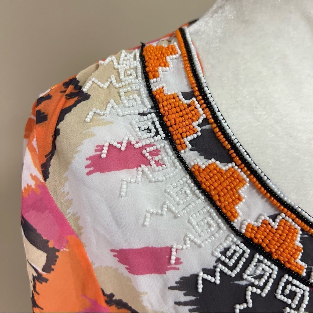 - Kay Celine Beaded Aztec print Tunic.  size Large - Picture 6 of 8